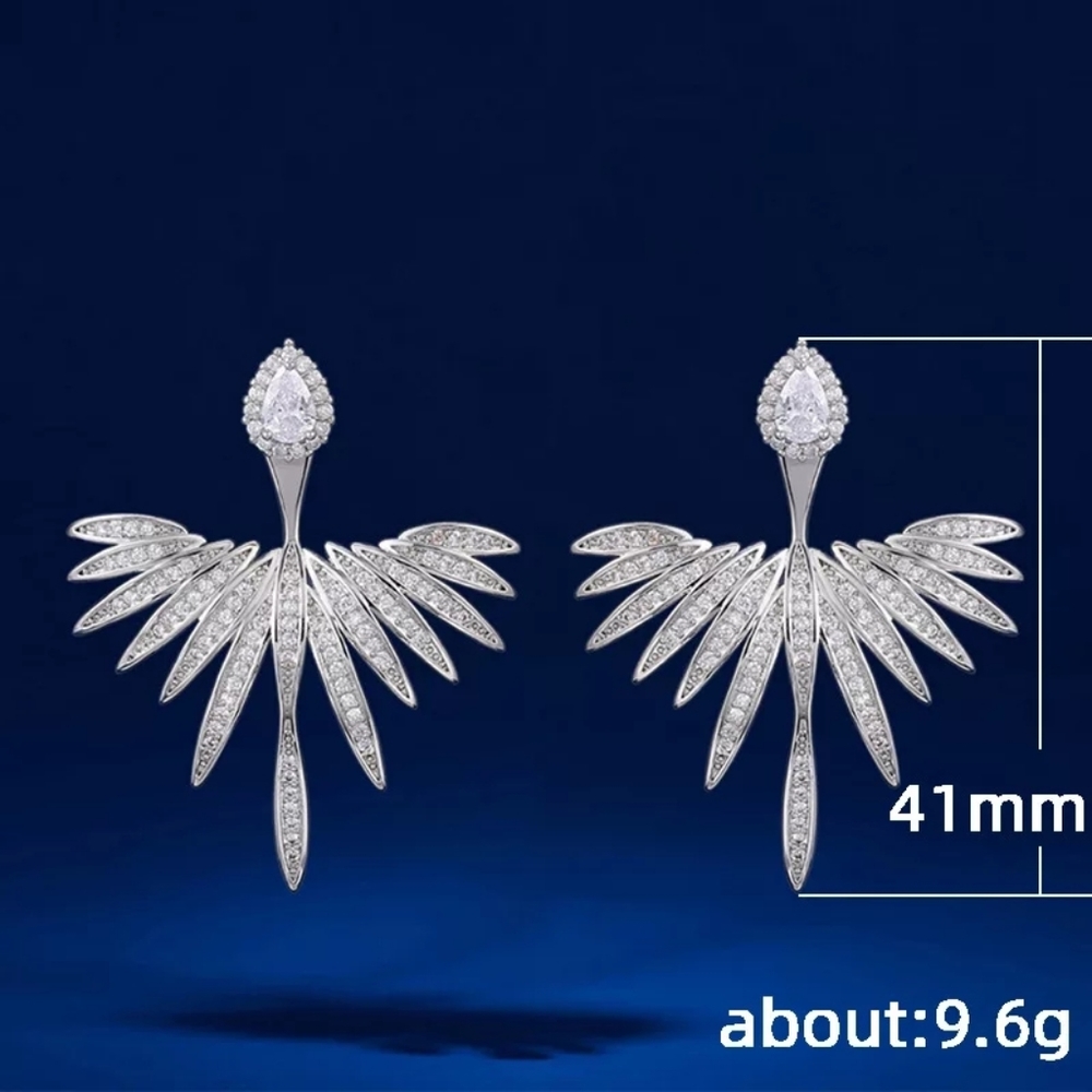 New Silver Angel Wings Diamond Earrings - Picture 2 of 3